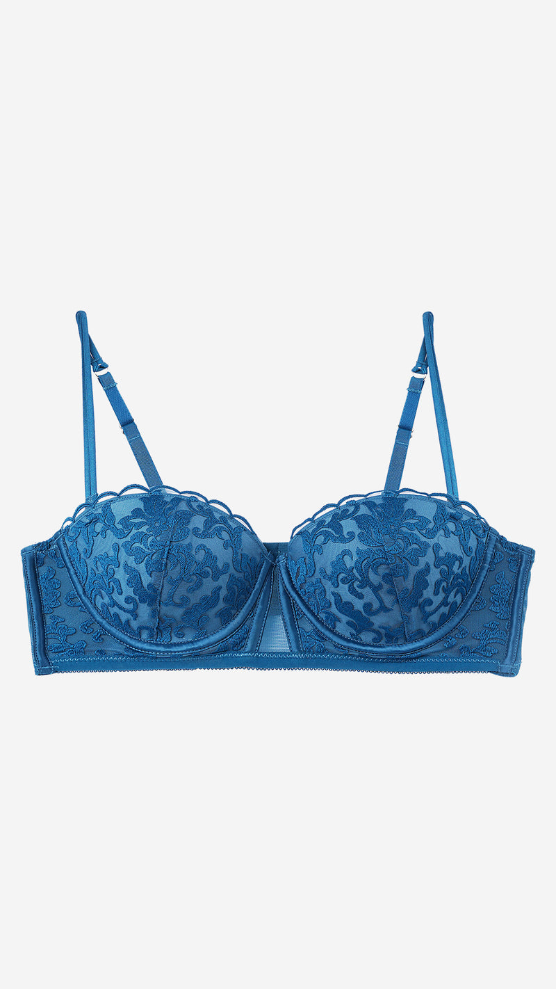 Teal Lace Balconette Bra – Padded & Wired