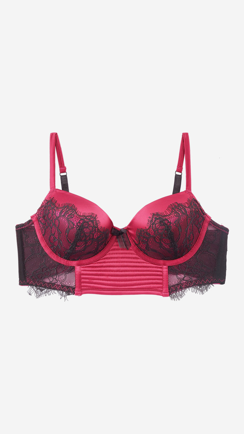 Red Lace Longline Bustier Bra – Padded, Wired