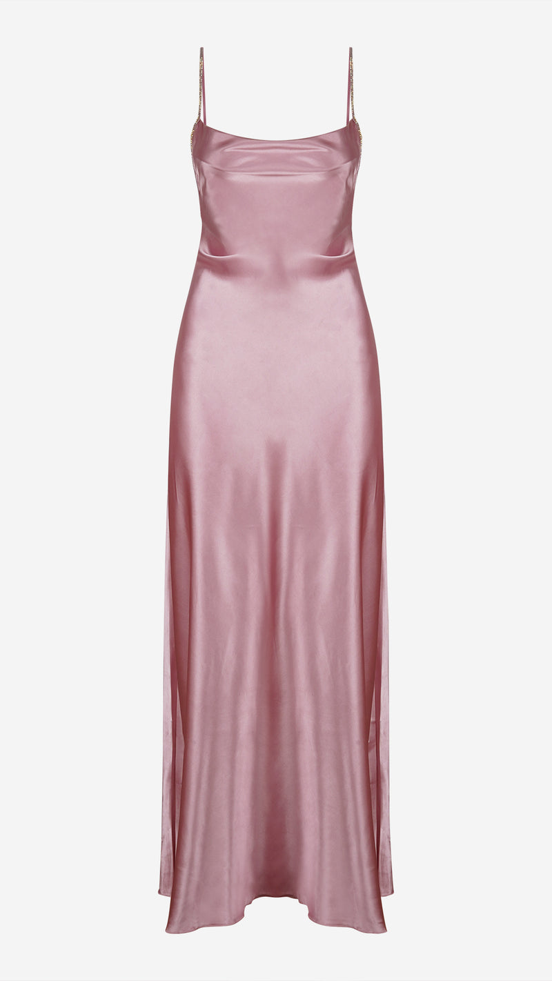 Blush Pink Satin Cowl Neck Long Nightgown