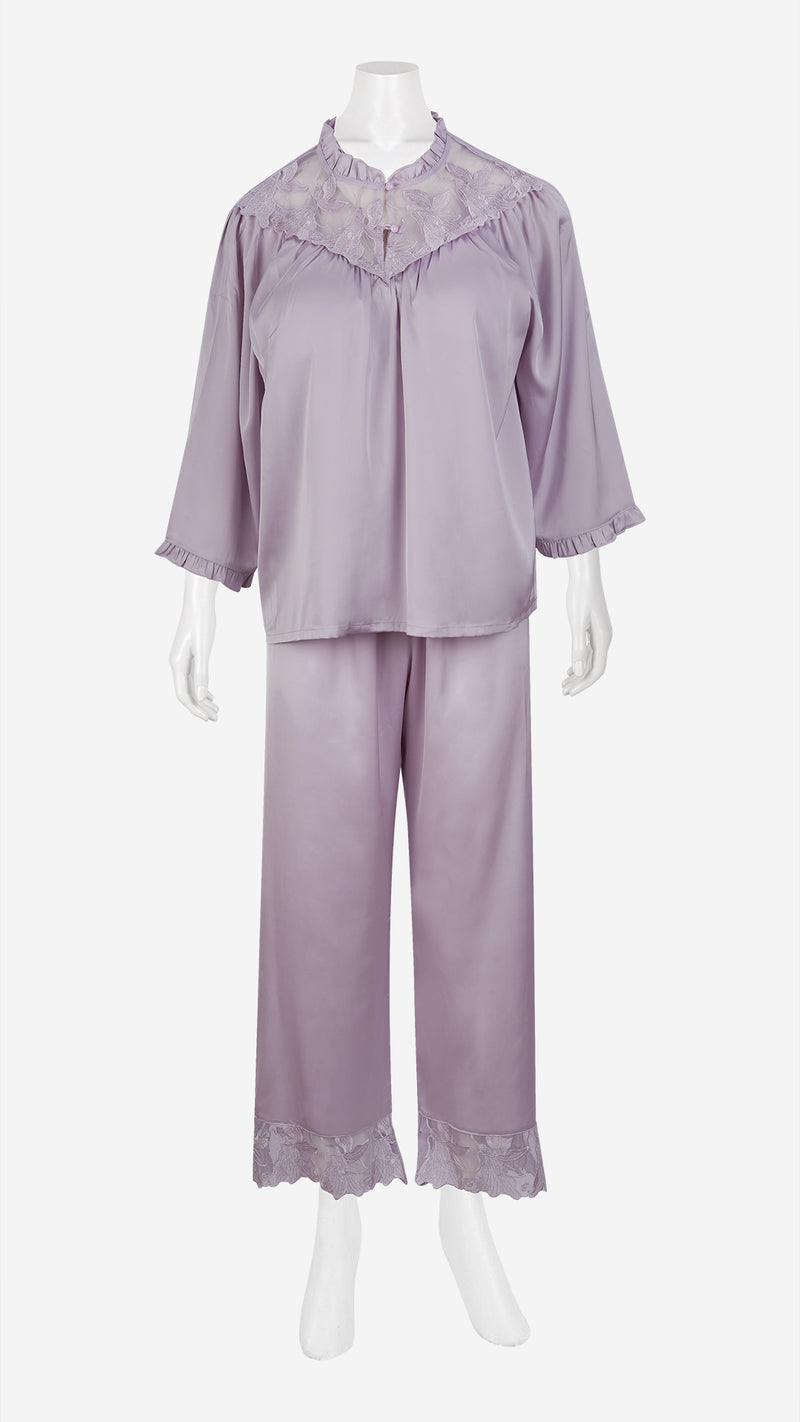 Lavender Lace Yoke Padded Top & Pajama Set