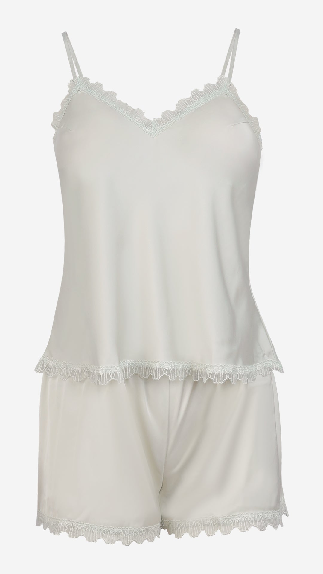 Mint Satin Cami Shorts Set With Lace Trim