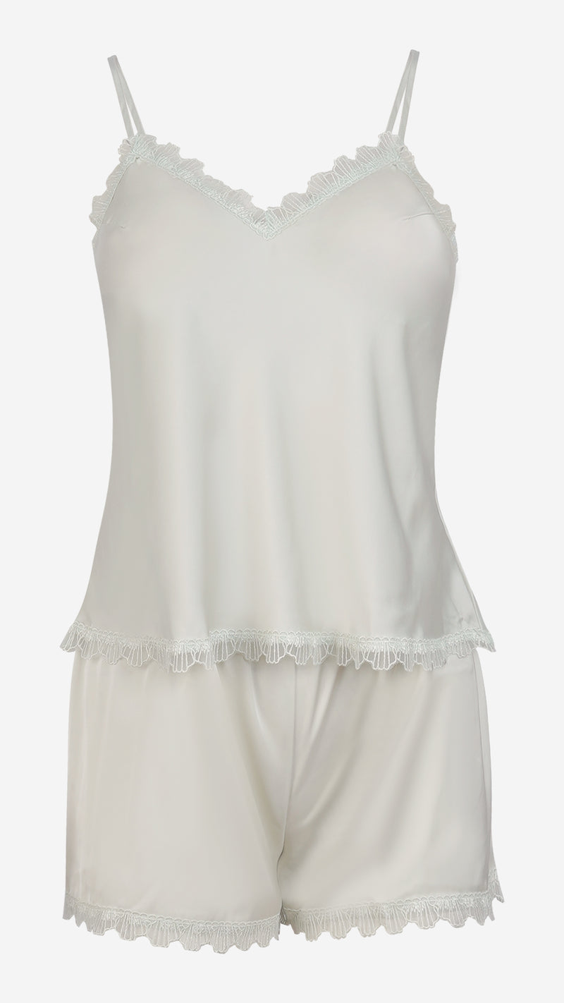 Mint Satin Cami Shorts Set With Lace Trim