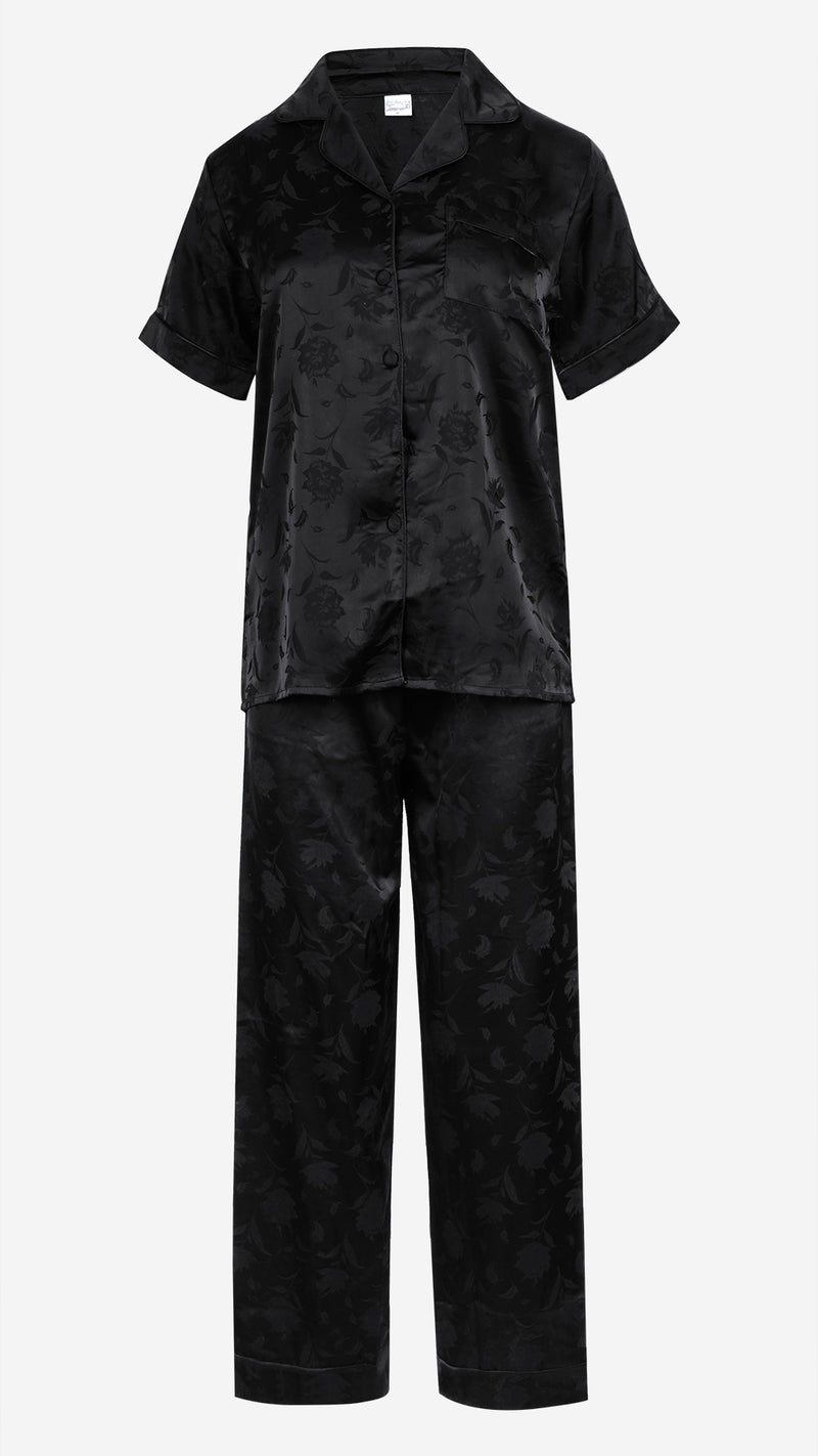 Jacquard Satin 3pc Pajama Set – Shirt, Shorts & Pant