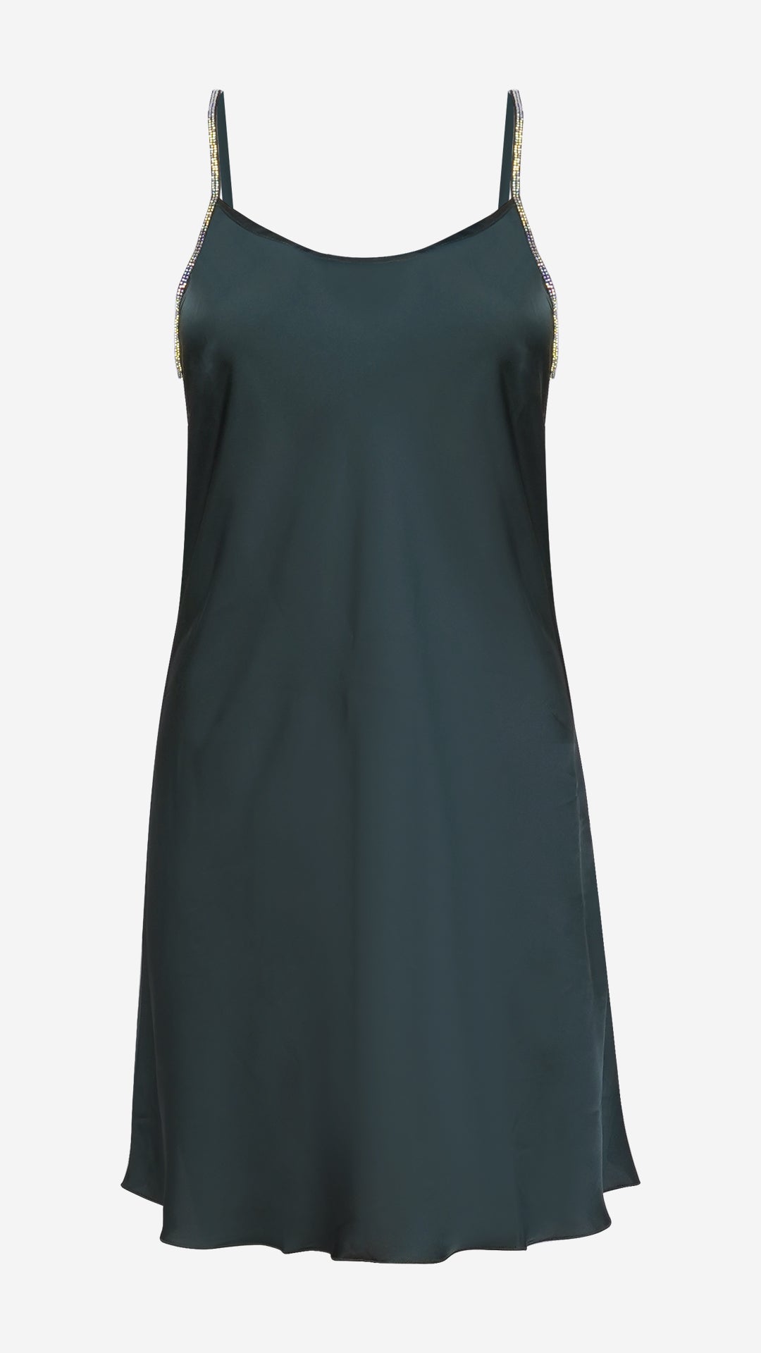 Emerald Satin Slip Dress with Diamante Straps