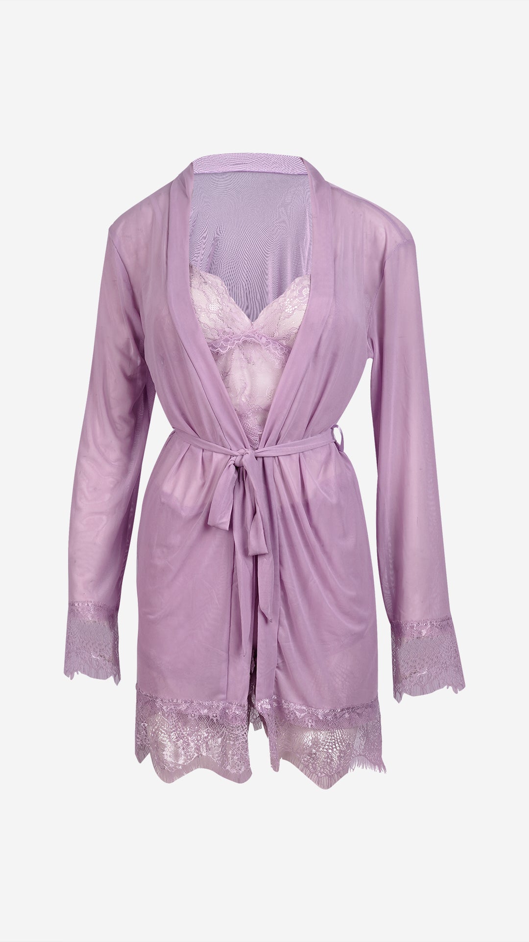 Lilac Lace Cami, Shorts & Robe 3-Piece Set