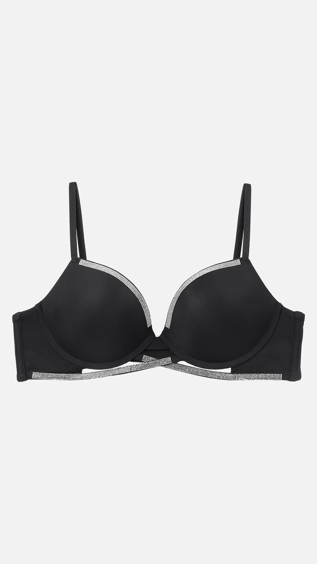 Black Strappy Push-Up Bra with Diamante Trim