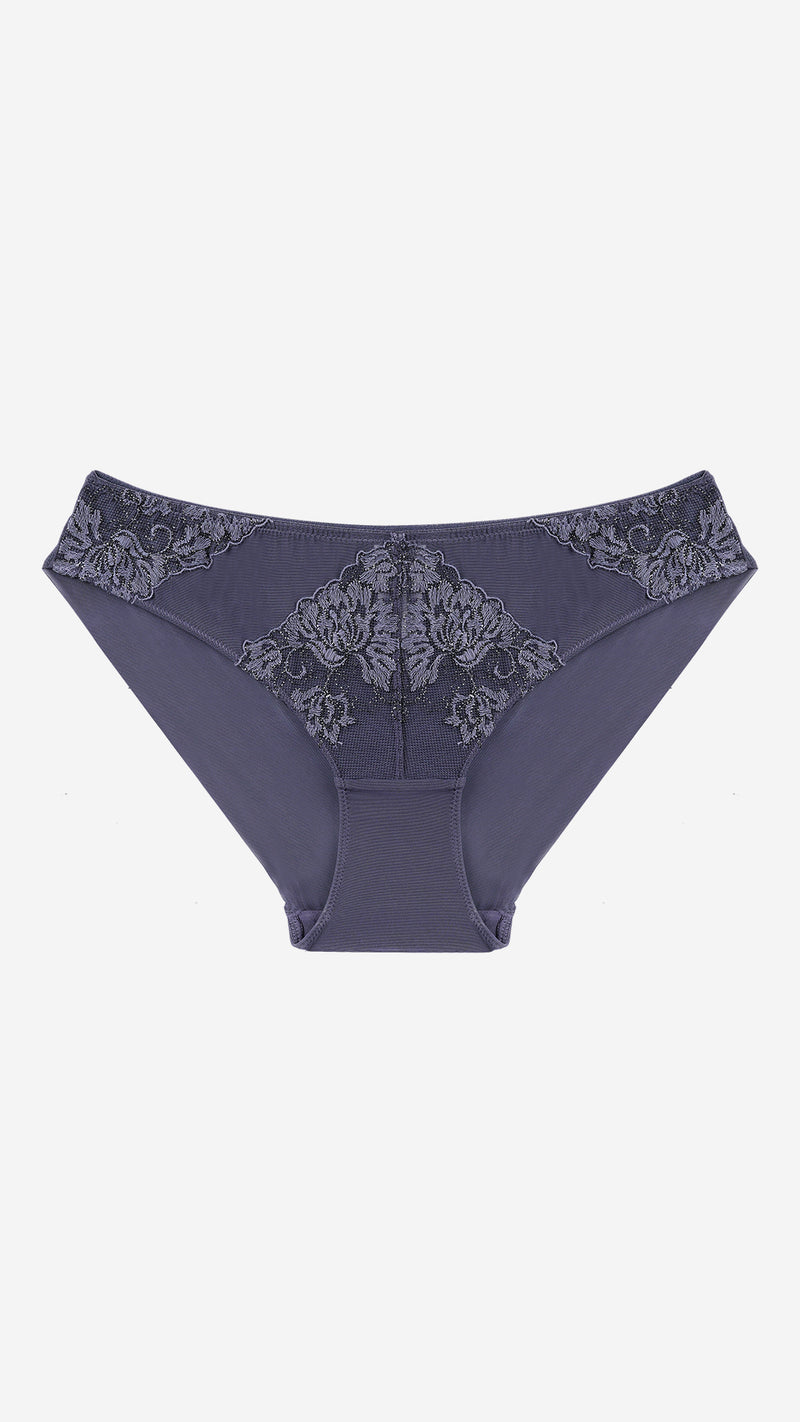 Charcoal Grey Lace Classic Brief – Sheer Mesh
