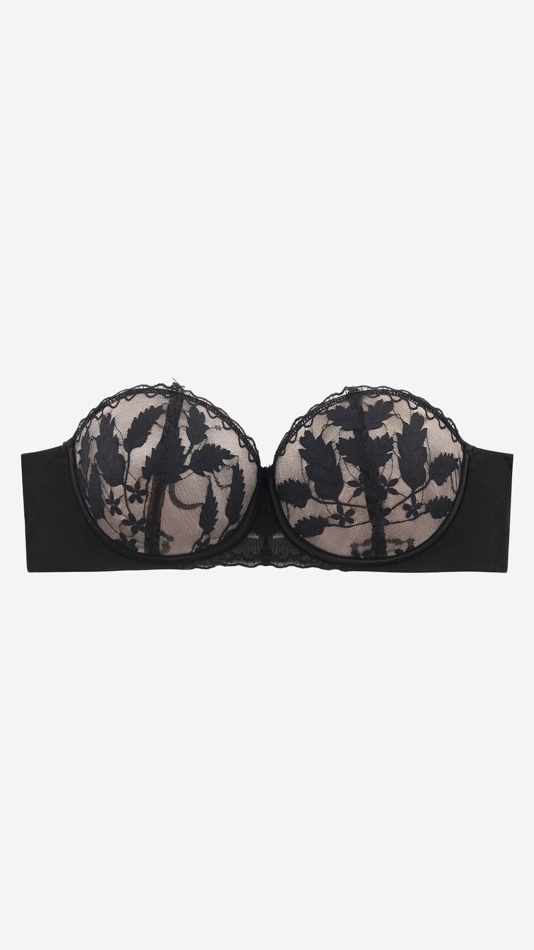 Black Lace Strapless Balconette Bra