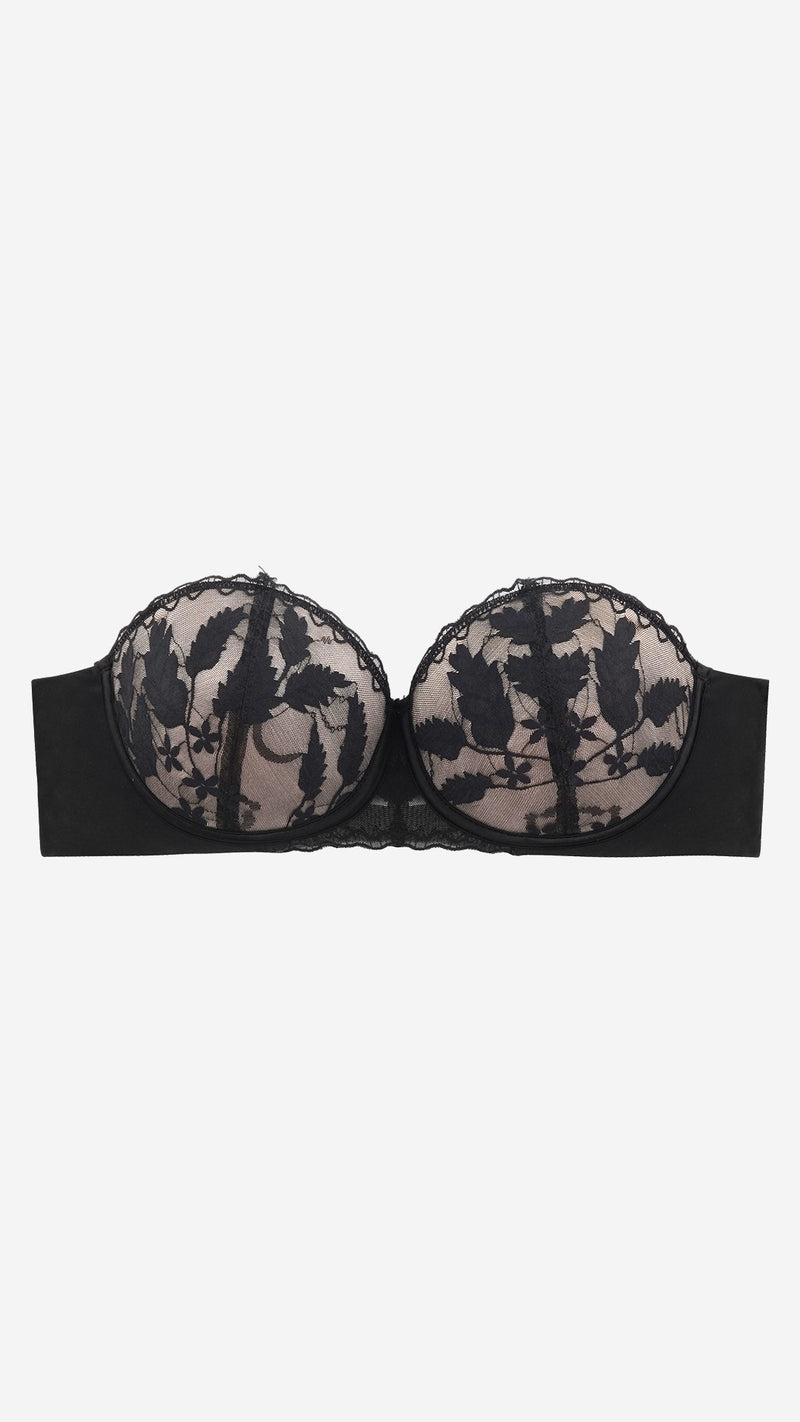 Black Lace Strapless Balconette Bra
