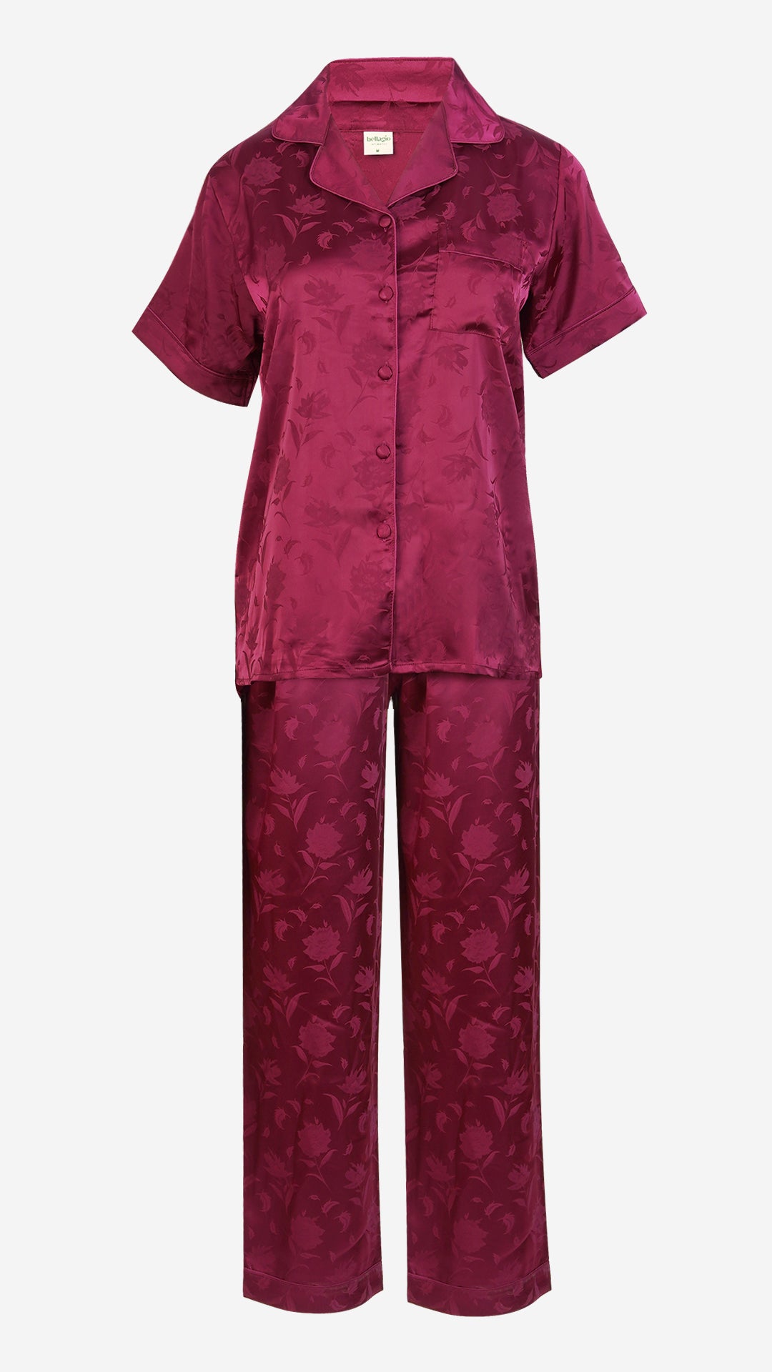 Jacquard Satin 3pc Pajama Set – Shirt, Shorts & Pant