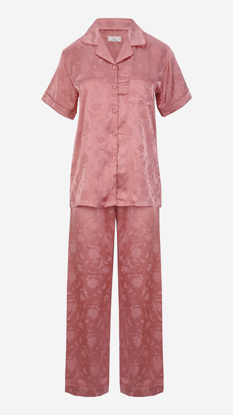 Jacquard Satin 3pc Pajama Set – Shirt, Shorts & Pant