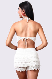 AXTZH Crochet Halter Beachwear Bra Top with Handcrafted Detailing and Playful Design-X0169-WHITE10-BW1PBL