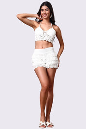 AXTZH Crochet Beach Shorts with Handcrafted Detailing and Scalloped Hemline-X0345-WHITE2-BW1PST