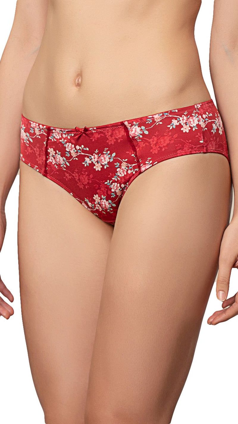 Triumph Red Floral Printed Mid-Rise Briefs