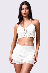 AXTZH Crochet Beach Shorts with Handcrafted Detailing and Scalloped Hemline-X0345-WHITE2-BW1PST