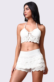 AXTZH Crochet Halter Beachwear Bra Top with Handcrafted Detailing and Playful Design-X0169-WHITE10-BW1PBL