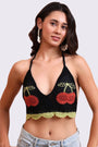 AXTZH Crochet Halter Beachwear Bra Top with Handcrafted Detailing and Playfu-X0169-BLACK1-BW1PBL