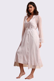 AXTZH Romantic Two-Piece Nightwear Set with Delicate Lace Sleeves and Slip X8801-BLUSH-F22S