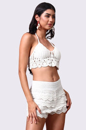 AXTZH Crochet Beach Shorts with Handcrafted Detailing and Scalloped Hemline-X0345-WHITE2-BW1PST
