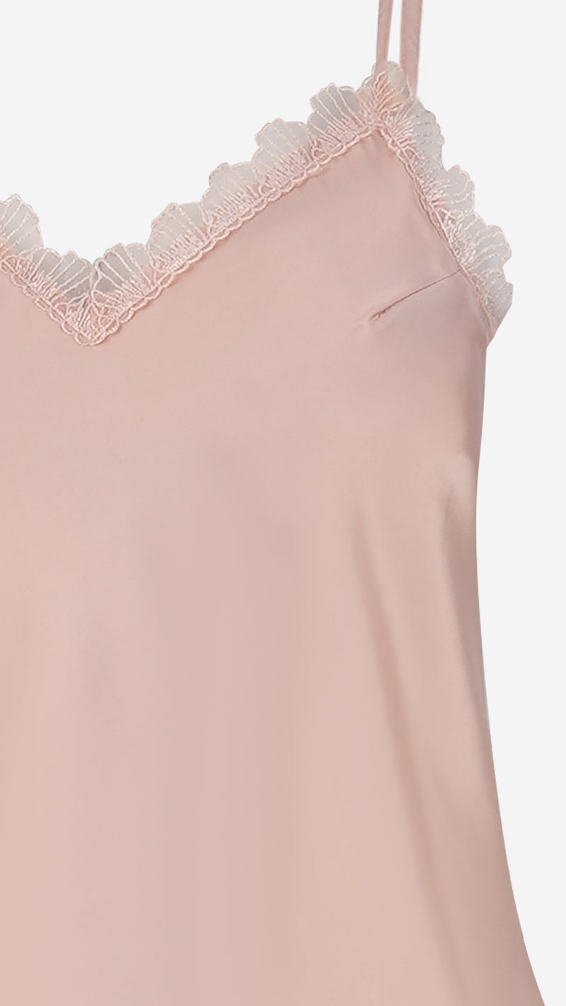 Peach Satin Cami Shorts Set With Lace Trim