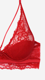Lace Strappy Plunge Bra | Lightly Padded Wired Bra