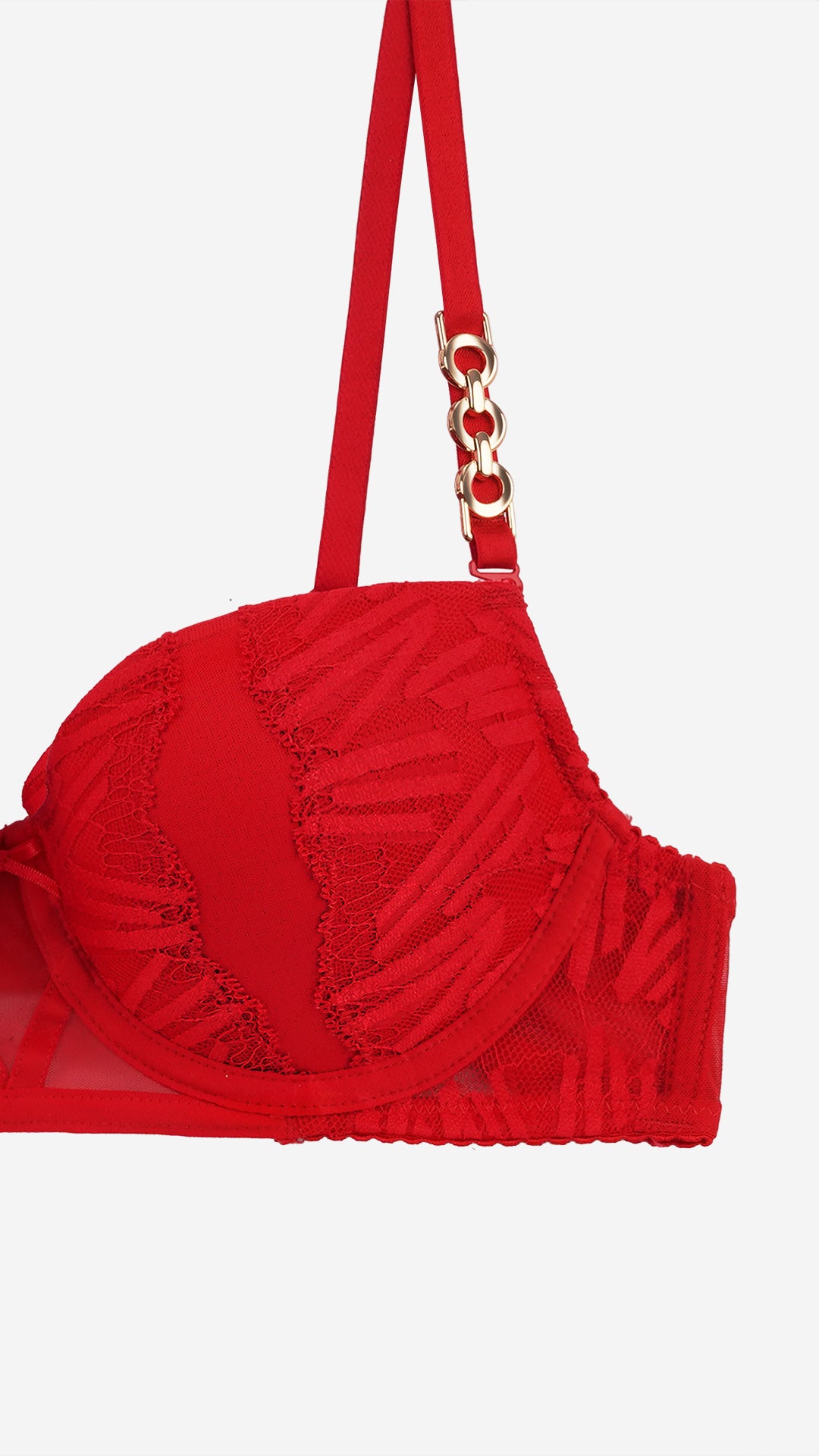 Red Lace Push-Up Bra with Gold Chain Straps