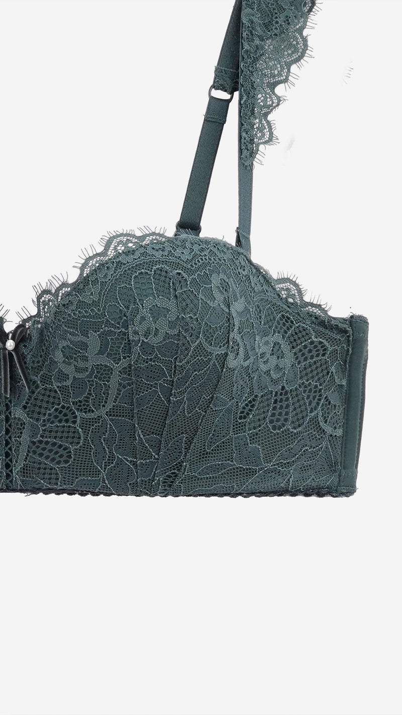 Deep Green Lace Push-Up Balconette Bra