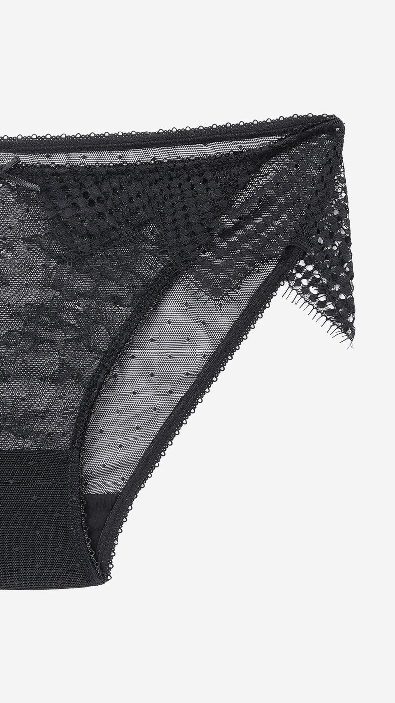 Black Sheer Lace Panty with Crochet Trim