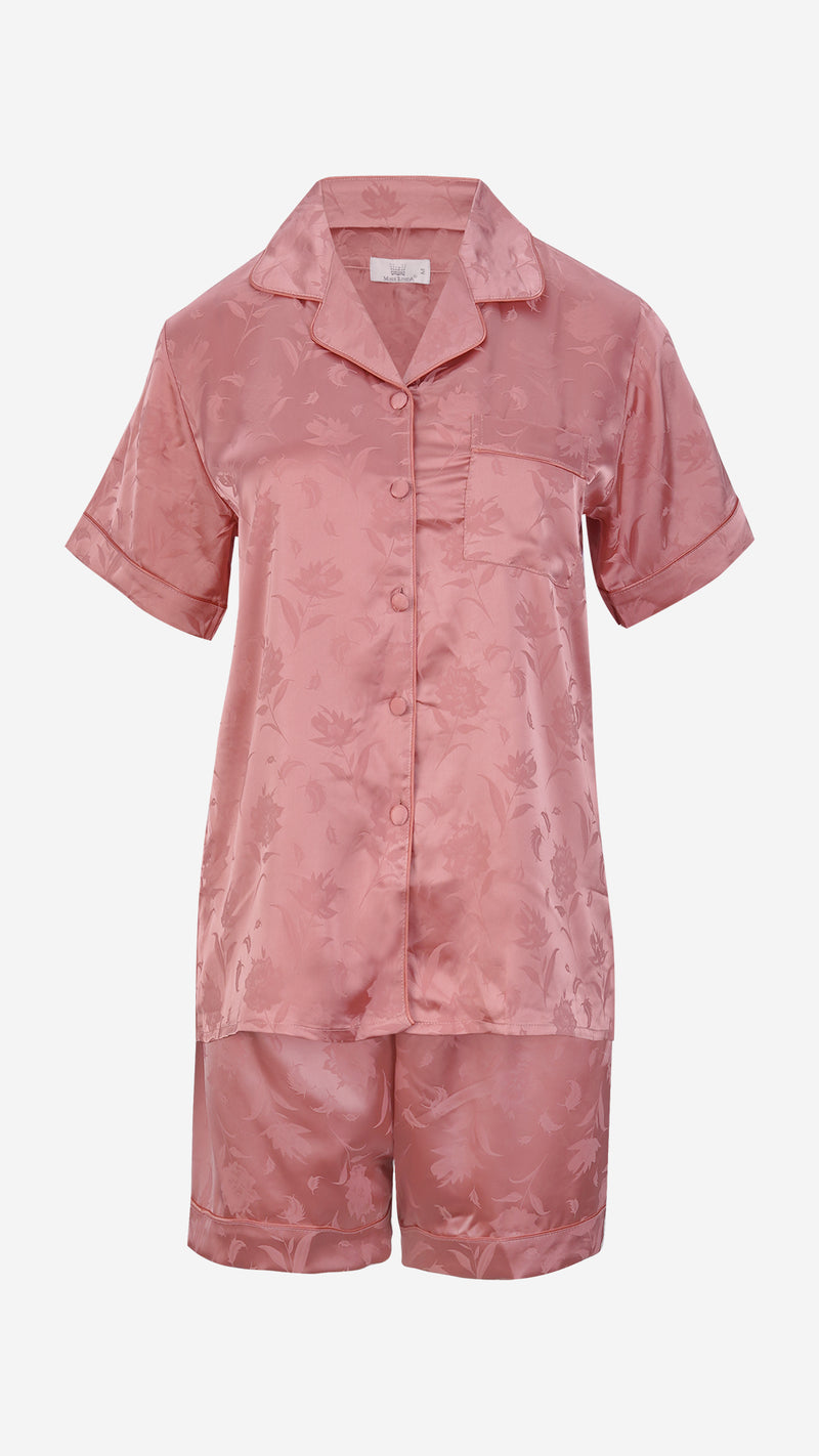 Jacquard Satin 3pc Pajama Set – Shirt, Shorts & Pant