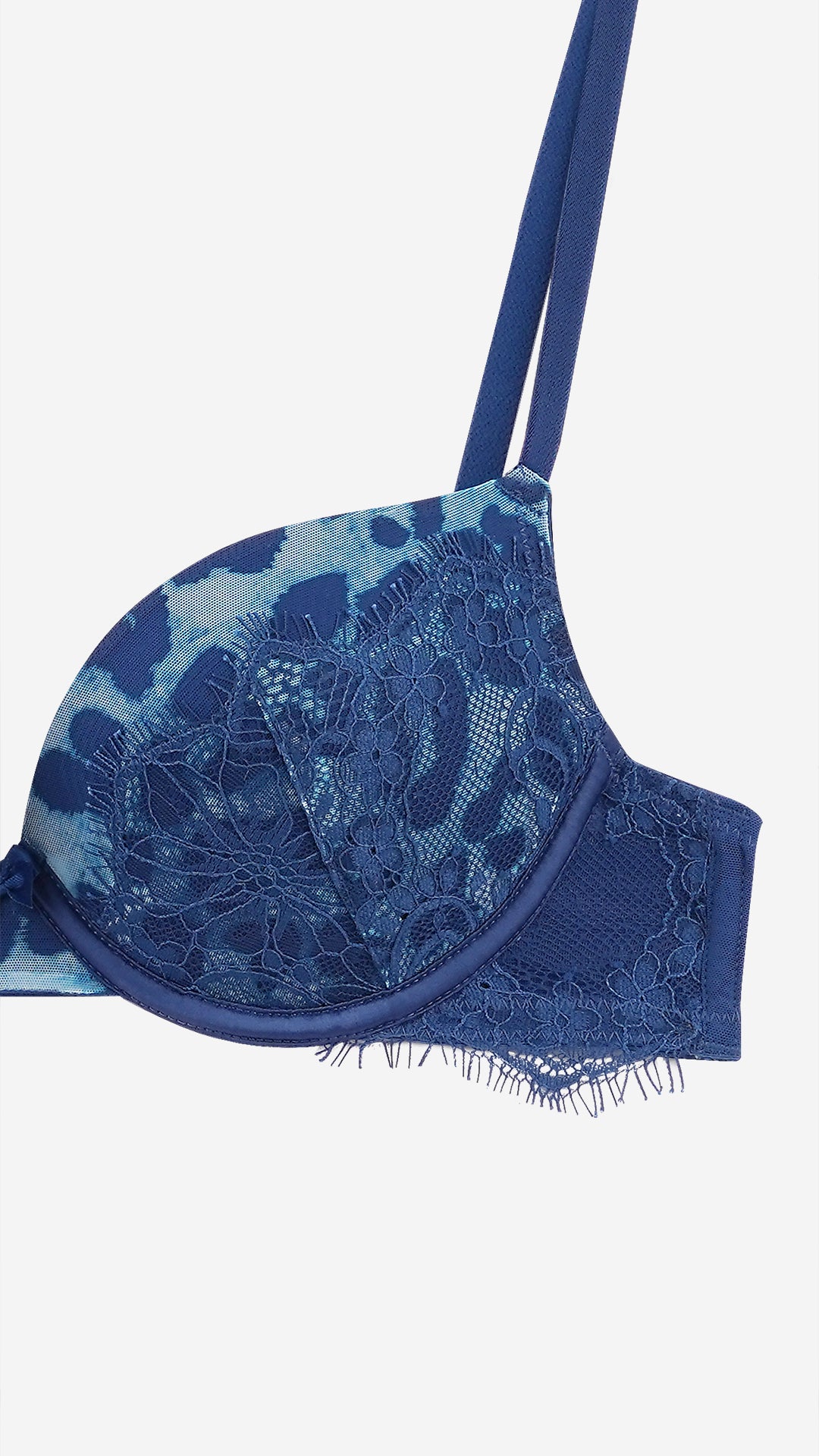 Blue Leopard Print Lace Push-Up Bra
