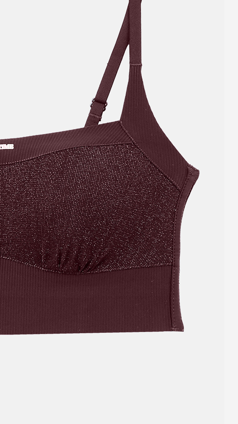 Wine Ribbed Padded Bralette, Wire-Free