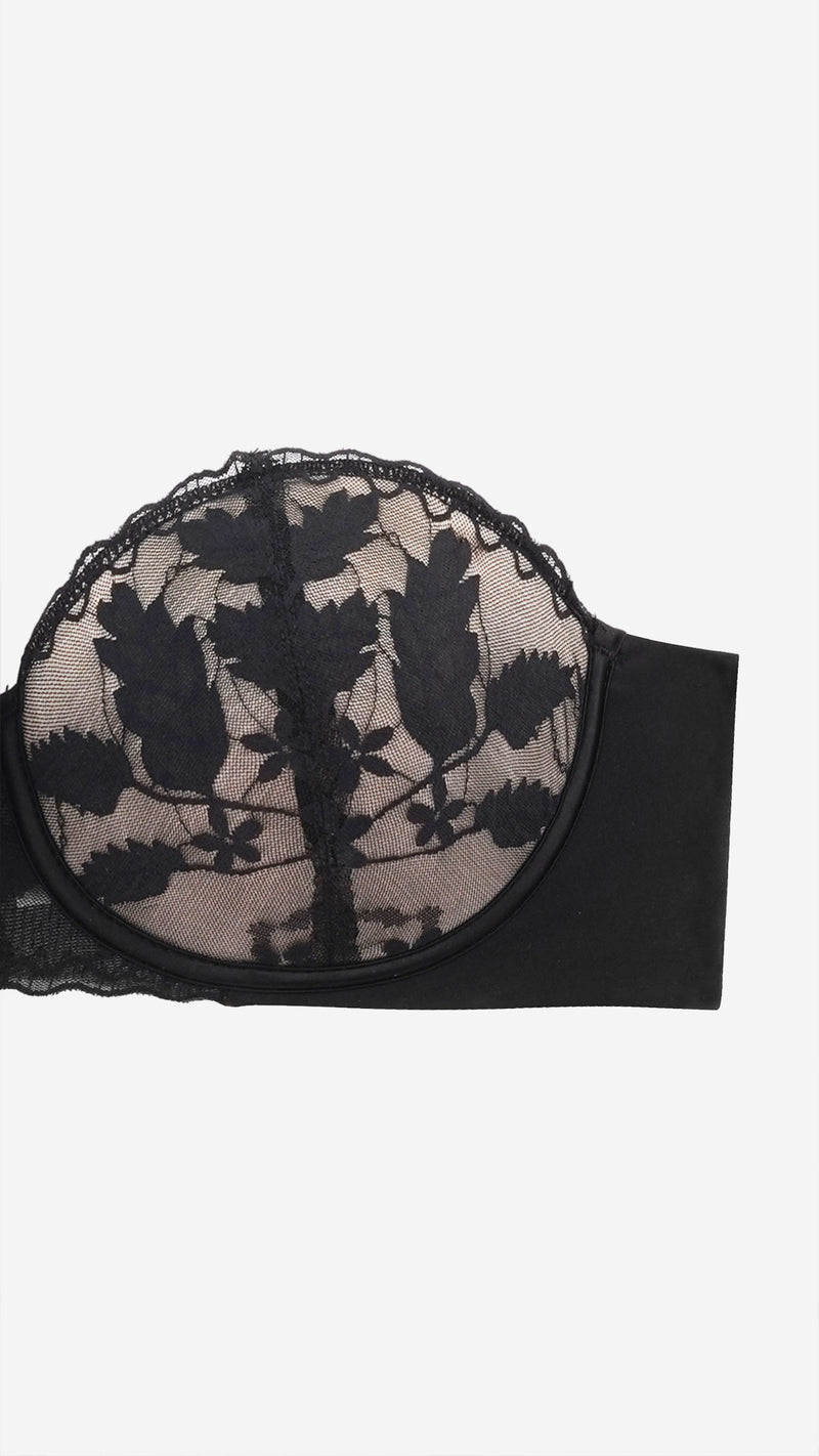Black Lace Strapless Balconette Bra