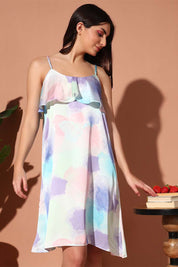 NIGHTWEAR-XF1SA8194 Vibrant Satin Nightdress with Frill Detailing