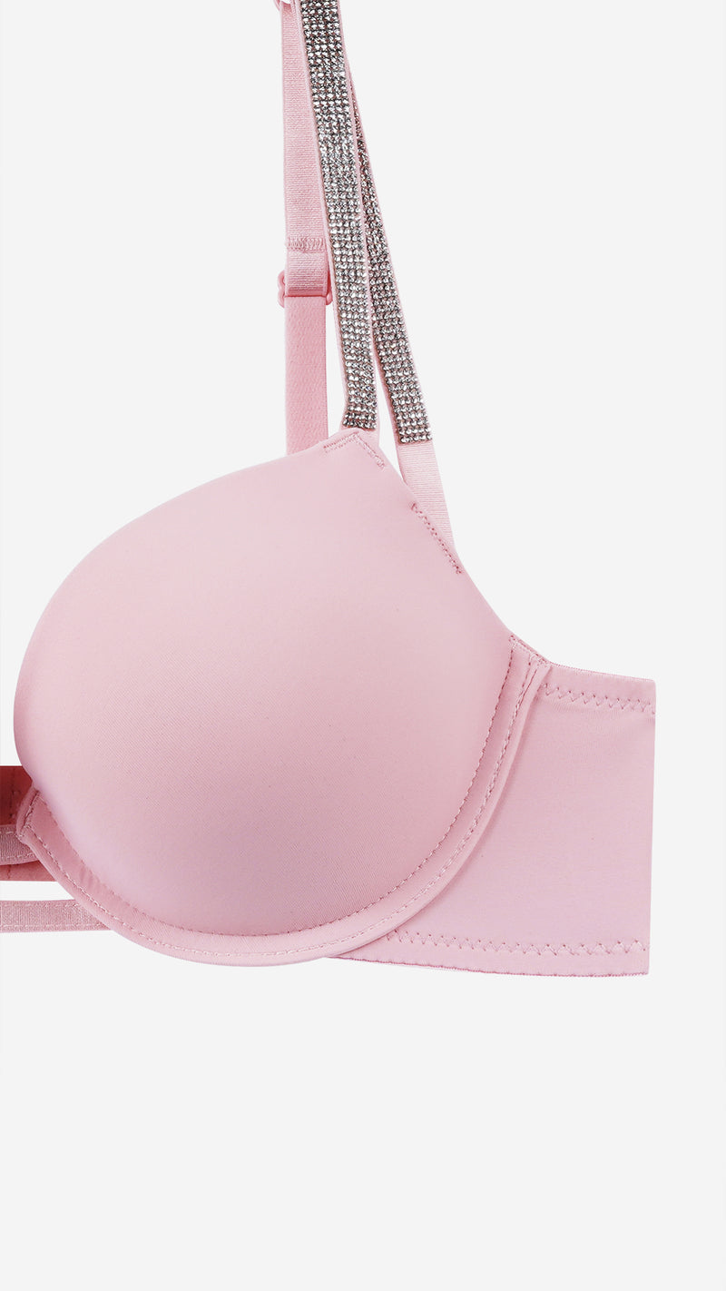 Pink Push-Up Bra with Diamante Straps