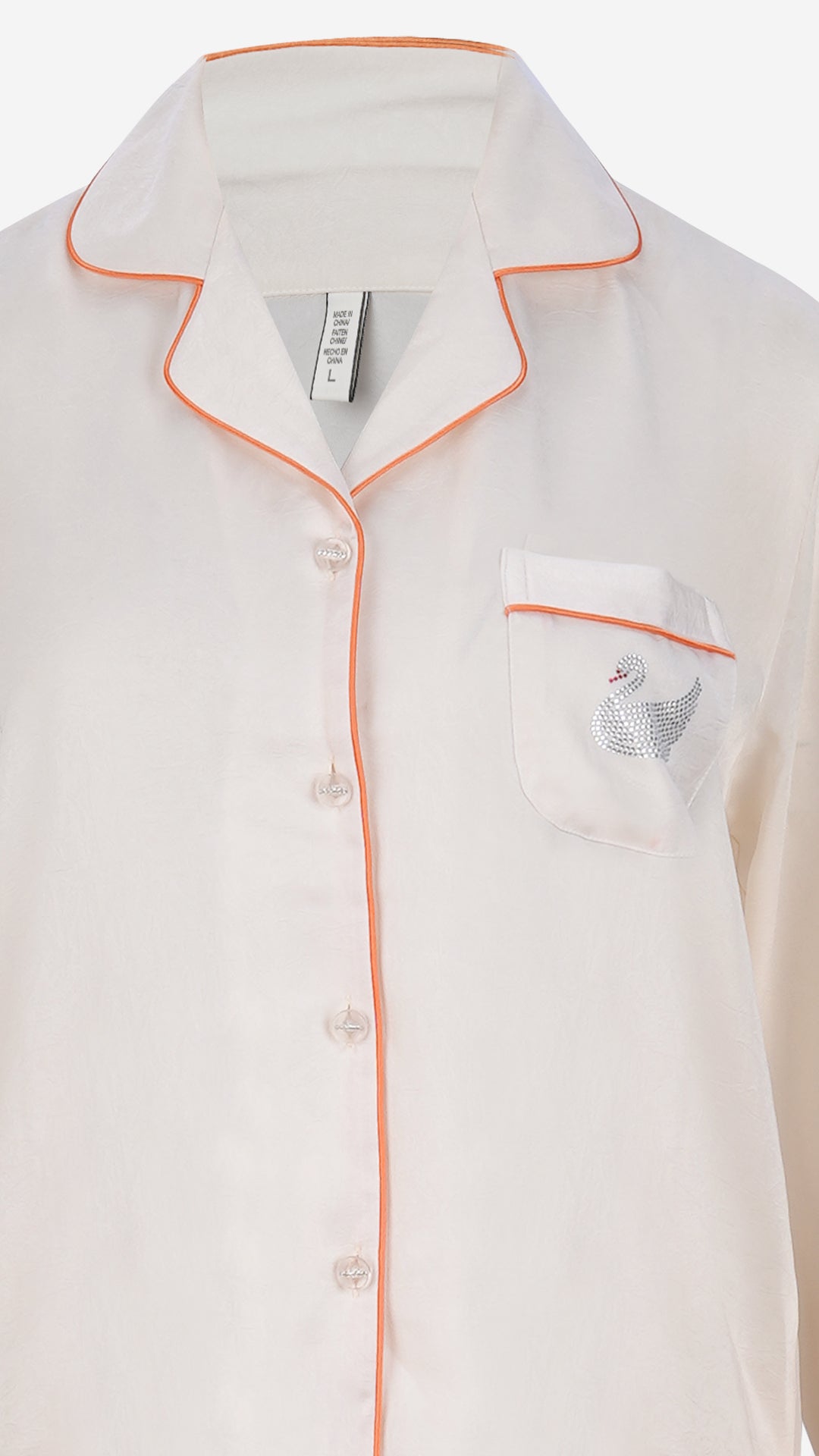 Vanilla Silk Satin Feather-Cuff Pajama Set