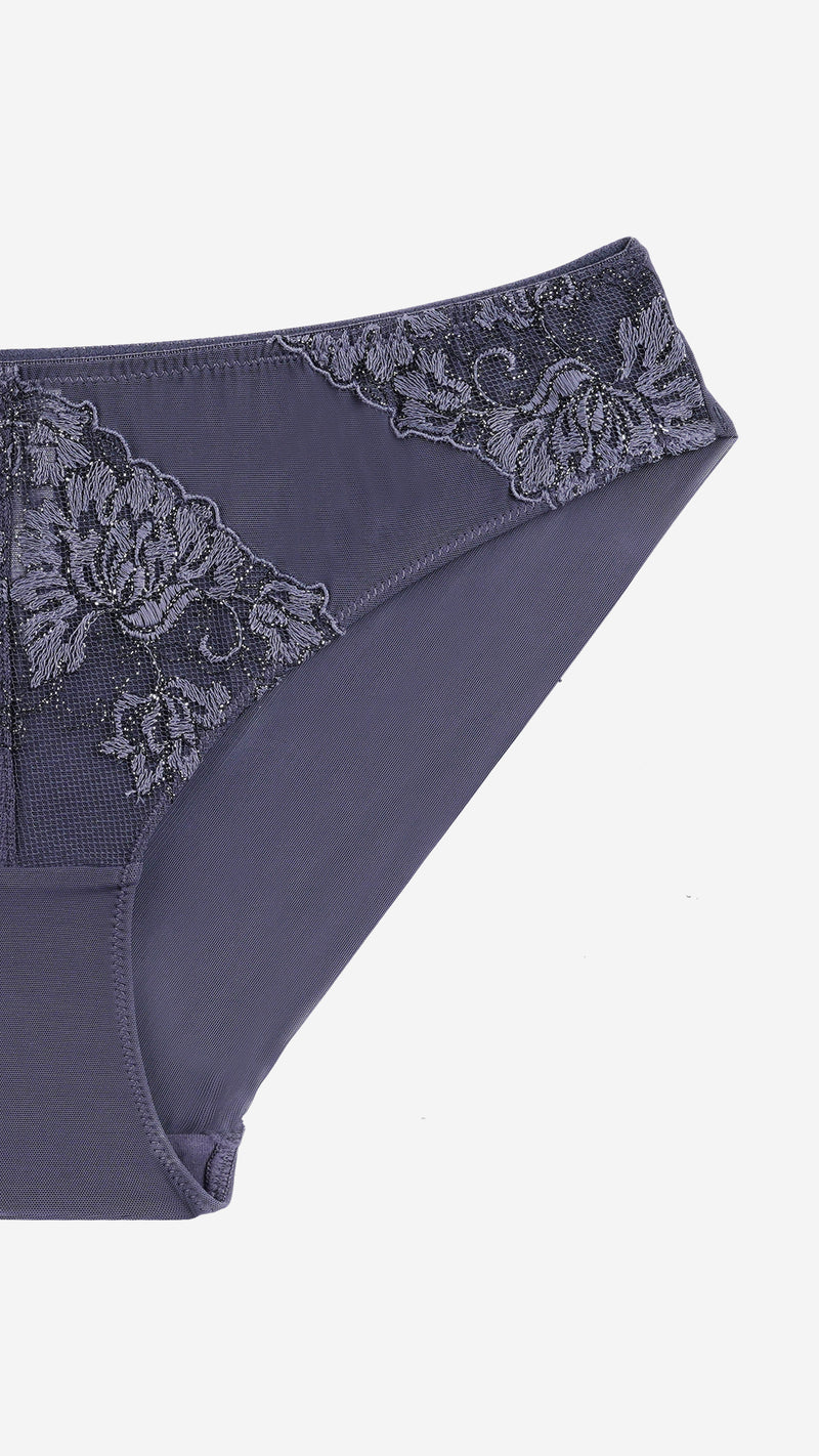 Charcoal Grey Lace Classic Brief – Sheer Mesh