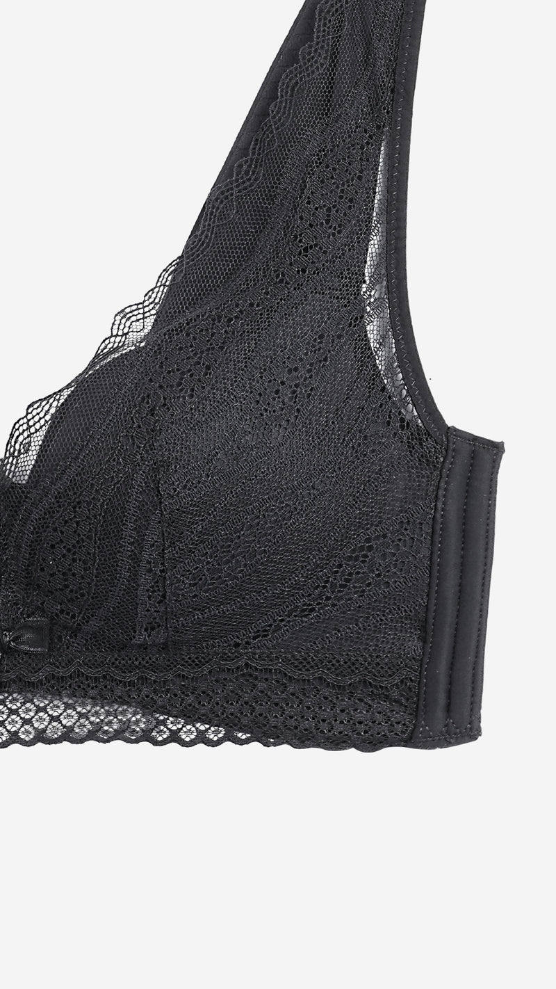 Black Lace Push-Up Bra I Wirefree Wide-Strap