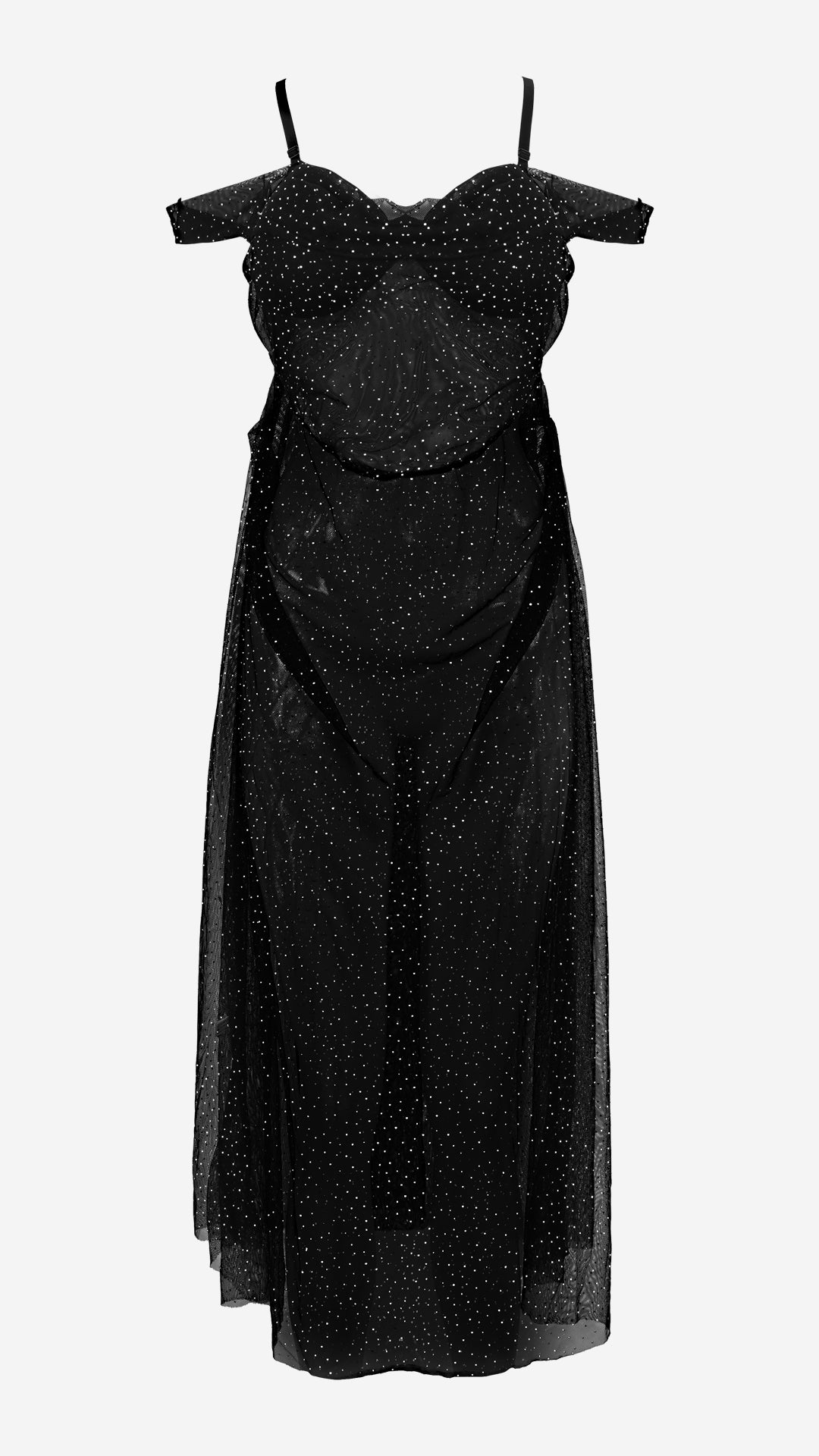 Black Sheer Nighty & Robe Set I Glitter Power Net