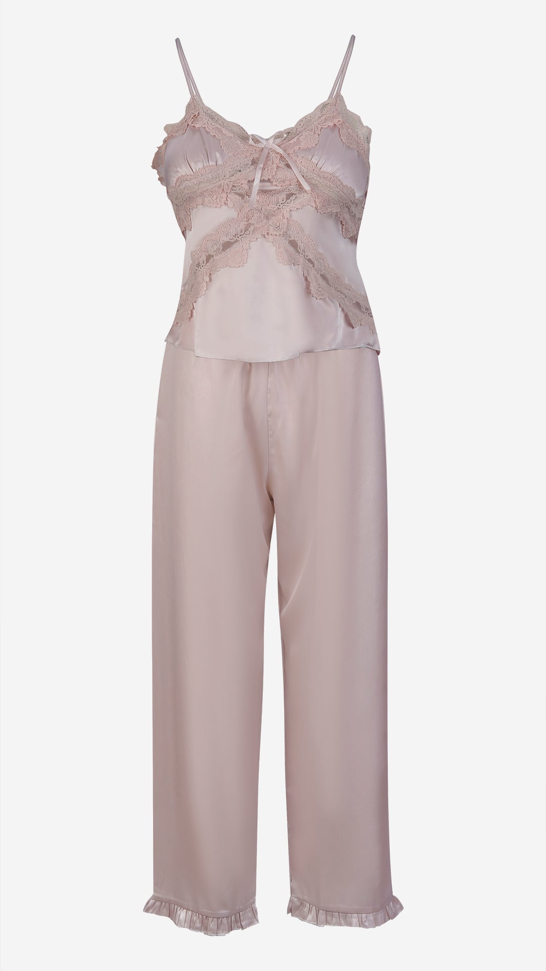 Blush Pink Satin Lace Cami, Pyjama & Robe Set