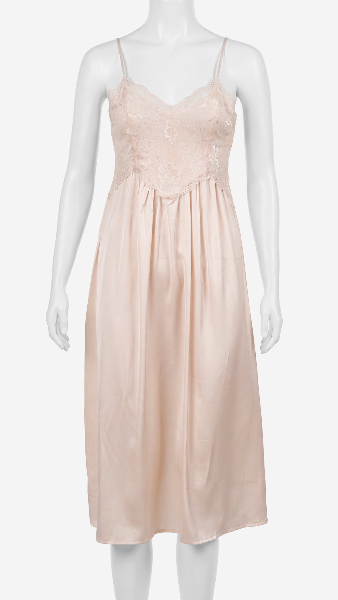 Front view of beige lace bodice nightgown on mannequin