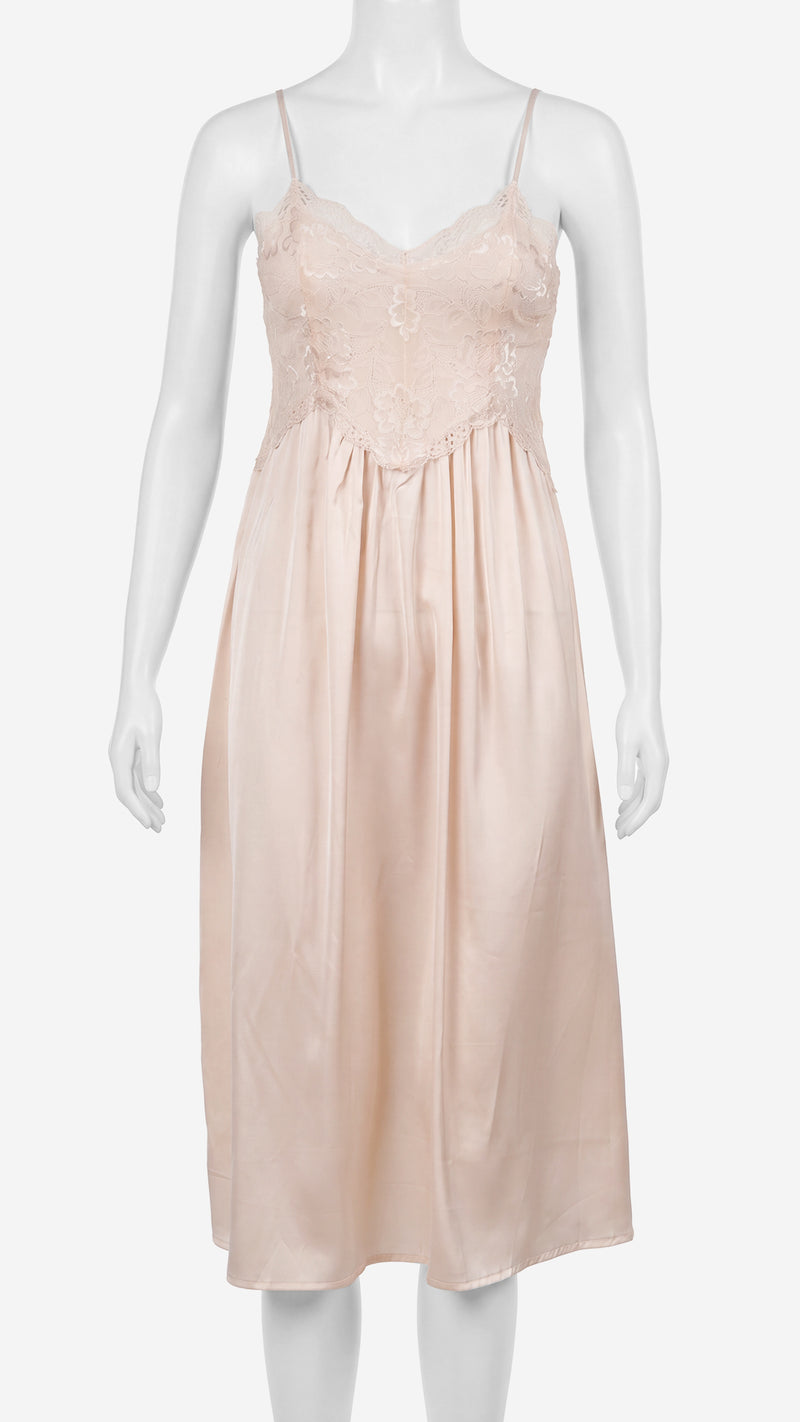 Front view of beige lace bodice nightgown on mannequin