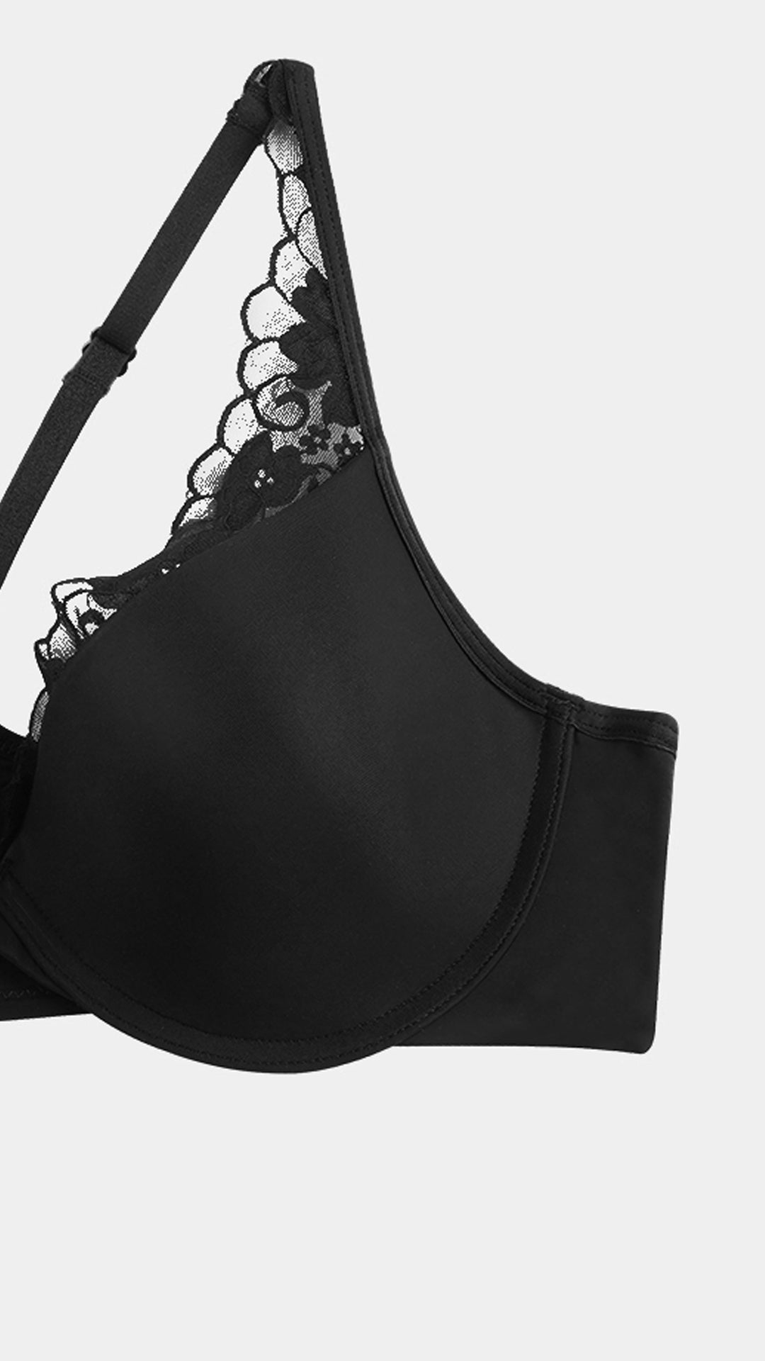 Black Front-Close Plunge Bra with Lace Trim