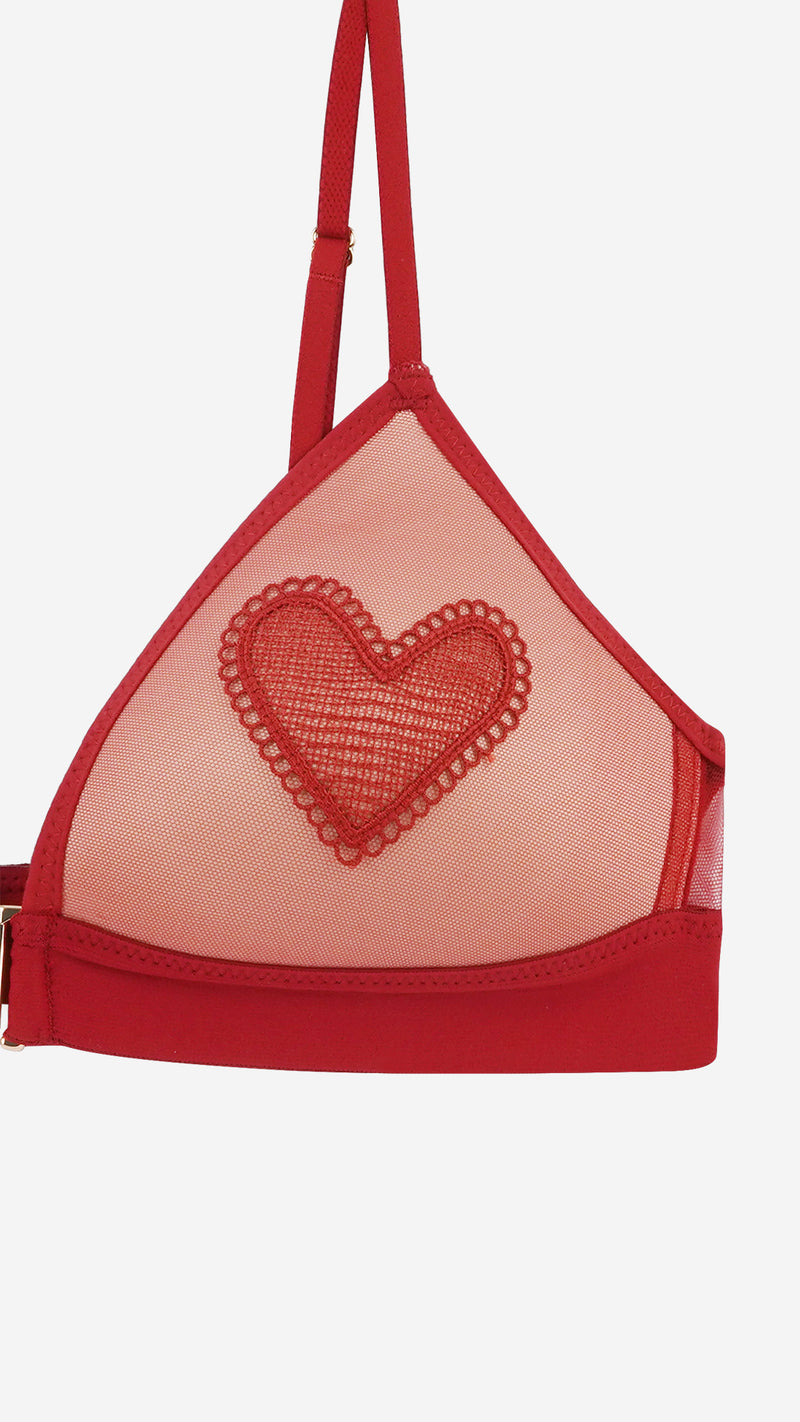 Red Heart Embroidered Front-Open Bralette