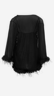 Sheer Mesh Babydoll & Robe Set | Faux Fur Trim Lingerie