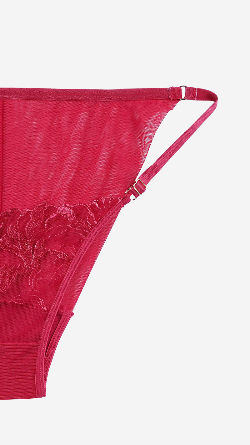 Red Floral Lace Sheer Thong