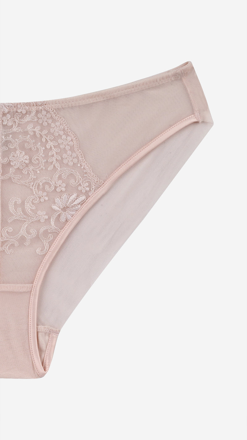 Blush Pink Embroidered Lace Bikini Brief