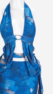 Halter Cutout Skirt Beachwear | Draped Resort Wear