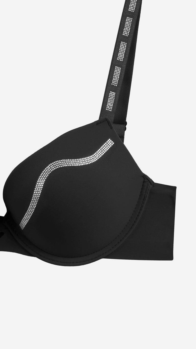 Black Diamante Push-Up Bra – Padded, Wired