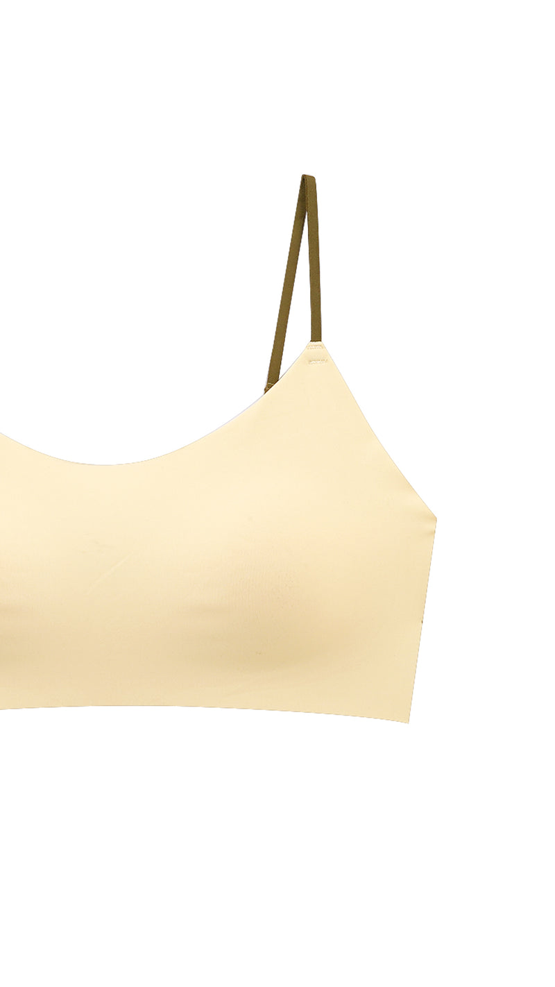 Close-up product shot of bralette strap and neckline detail