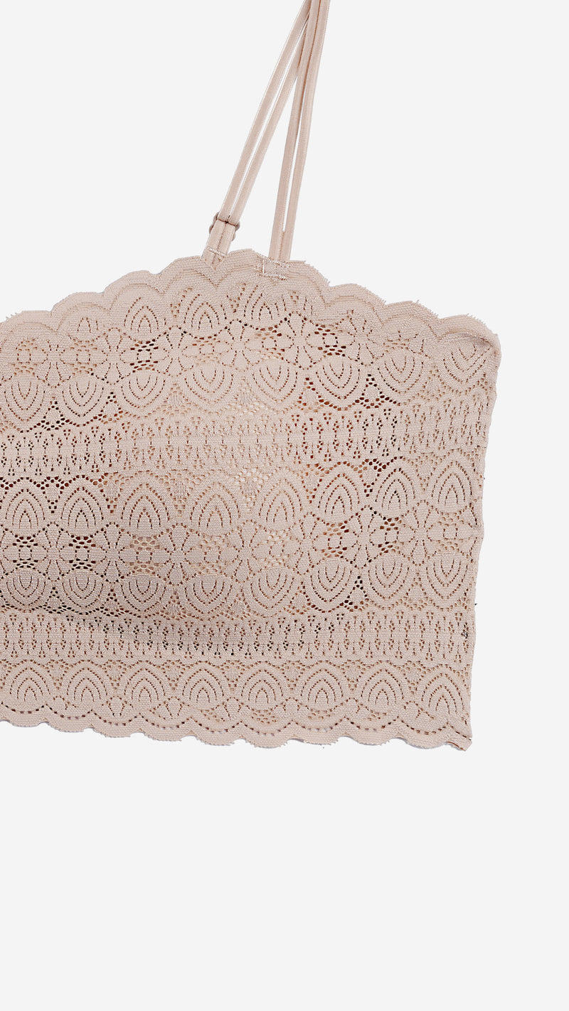 Beige Lace Padded Bralette, Wire-Free